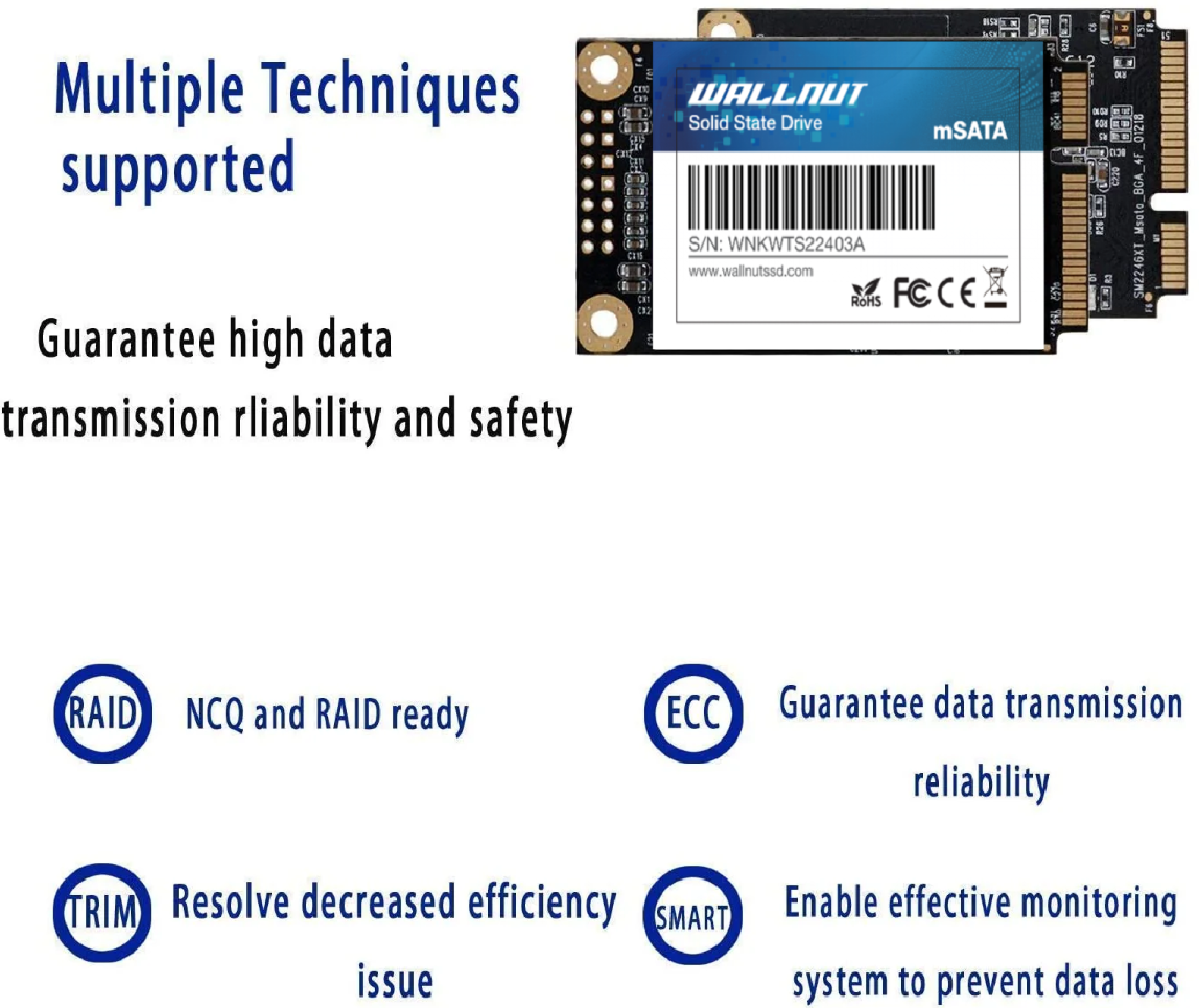 Wallnut mSATA Mini Sata SSD Solid State Drive 64GB-2TB